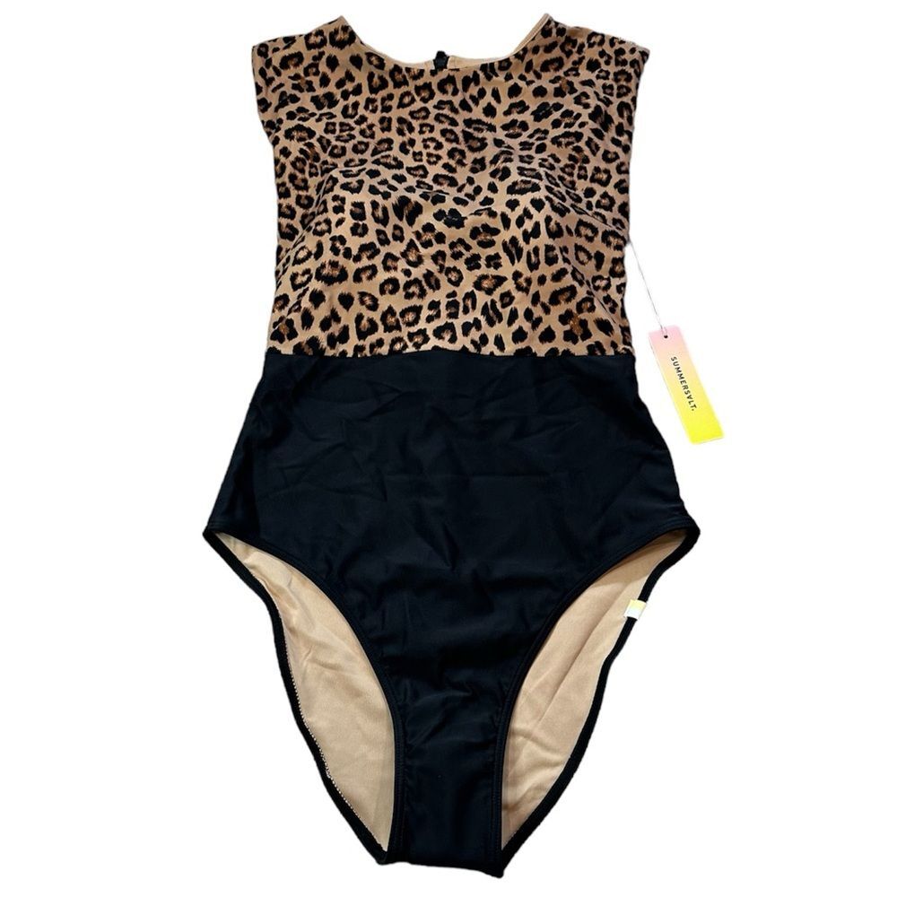 Summersalt Surf One Piece Swim Bathing Suit Size 4 NWT Leopard Black